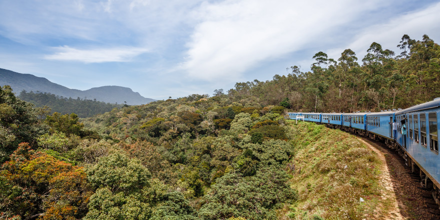 Train from Ella to Kandy among the jungle and mountains. Sri Lanka.